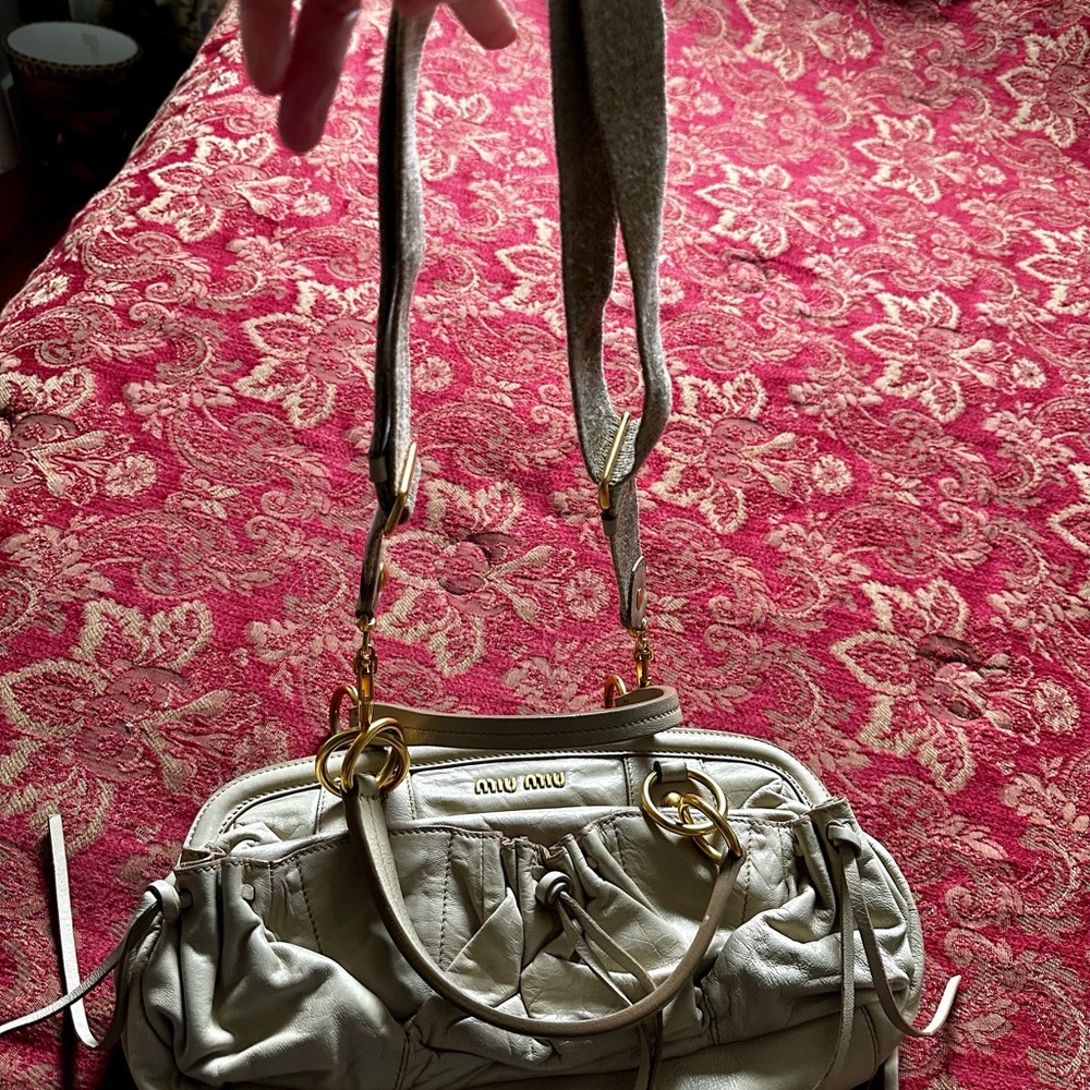 Miu Miu Gray Slouchy Shoulder Bag with Gold-Tone Accents - Picture 11 of 11